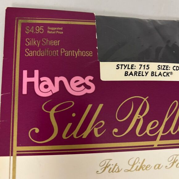 Hanes Silk Reflections Sandalfoot Pantyhouse Style 715 Size CD Barely Black VTG - Picture 3 of 5